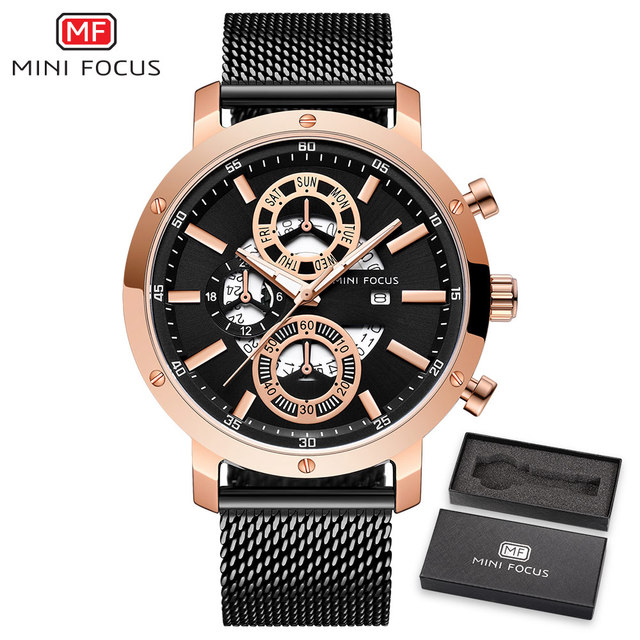 MINIFOCUS Fashion Men Sports Watches Top Sliver Deluxe Quartz Watches Men Mesh Strap Ultra-thin Waterproof Wristwatch Chronograph