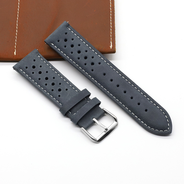 Handmade watch strap 18mm 19mm 20mm 22mm leather strap black brown blue breathable porous watches #C