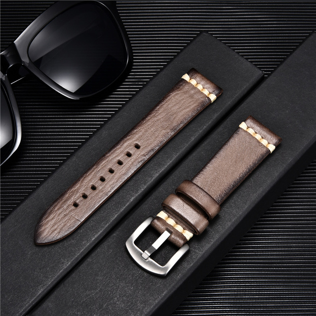 جودة عالية اليدوية جلد البقر حزام ساعة اليد خمر الرجعية حزام (استيك) ساعة أساور Wristwatchbands الأشرطة 18 مللي متر 20 مللي متر 22 مللي متر 24 مللي متر