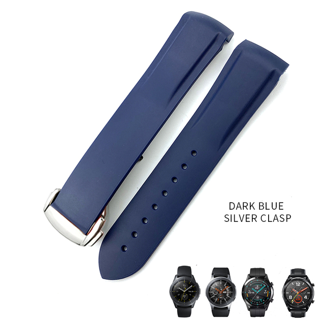 20mm 19/21mm 22mm Curved End Silicone Rubber Watch Band Suitable for Huawei GT 2 Samsung Galaxy Watch 3 4 Omega Seamaster Strap