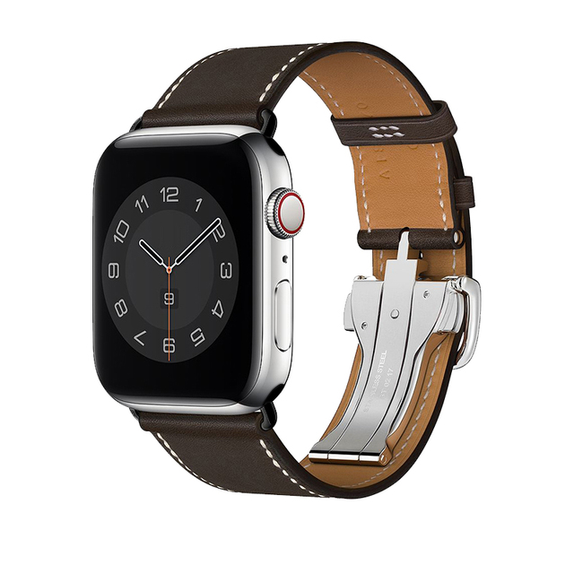 High Quality Genuine Leather Ebene Barenia Single Round Deployment Buckle Strap for iwatch Apple Watch7 6 Se 5 4 3 2 1