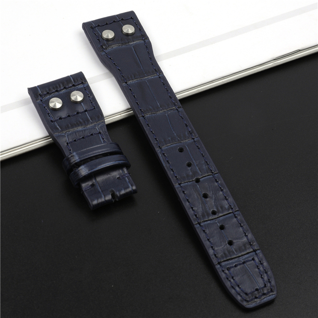 21mm 22mm Genuine Cowhide Leather Watchband with Stud for IWC Pilot PORTOFINO Portuguese Watch Strap Folding Buckle Accessories