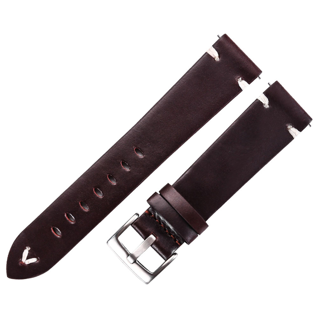 Leather Watchband Black Dark Brown Oil Wax Leather Italian Watch Strap 18mm 20mm 22mm Quick Release Handmade Cowhide Watch Strap