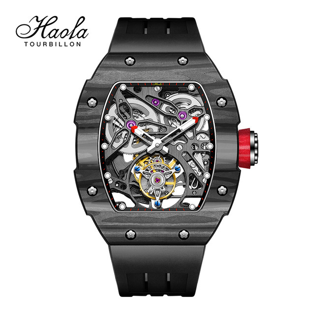 Haofa 1901 Skeleton Automatic Tourbillon Movement Watch for Men Luxury Mechanical Tourbillon Sapphire Mens Carbon Fiber Watch