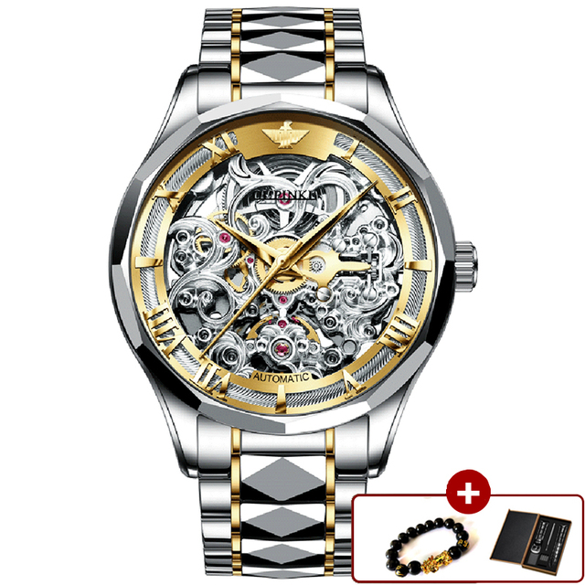 OUPINKE Watches For Men Skeleton Automatic Mechanical Watch Self Winding Sapphire Crystal Luxury Dress Tungsten Steel Water Resistant