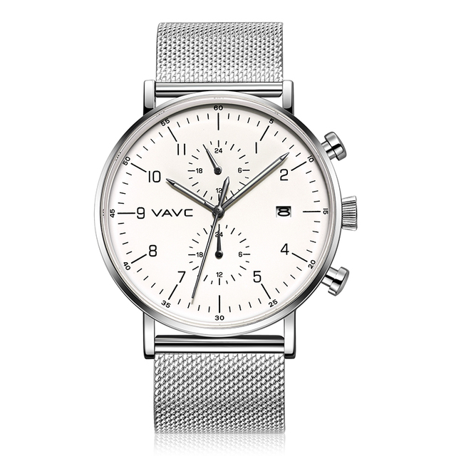 VAVC New Fashion Top Business Analog Quartz Wrist Watch for Men 24 Hours Display Leather Band Dial and Date Function Watches Men