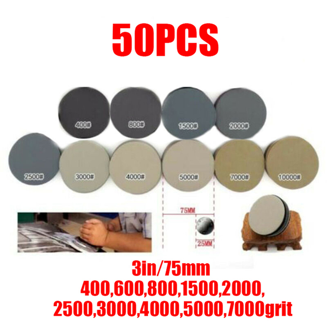 50pcs 75mm sanding disc 3 inch 400-10000 grit hook loop sandpaper round sanding disc sand paper waterproof for wet and dry paper