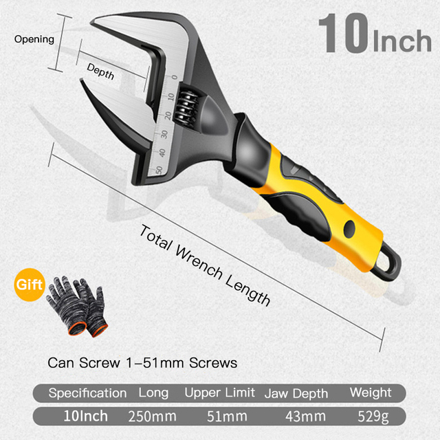 AIRAJ Adjustable Wrench Set , Movable Shifter Screwdrivers Tool Set Adjustable Wrench with Rubber Grip (6/8/10/12 IN)