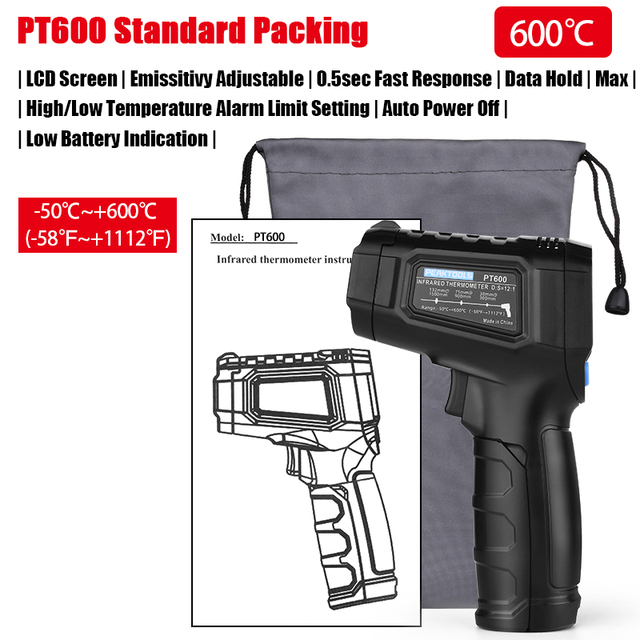 غير مقياس حرارة تلامسي رقمي ليزر أشعة تحت الحمراء مقياس الحرارة-50 ~ 600 ℃ المهنية المحمولة LCD الأشعة تحت الحمراء مقياس الحرارة للصناعة