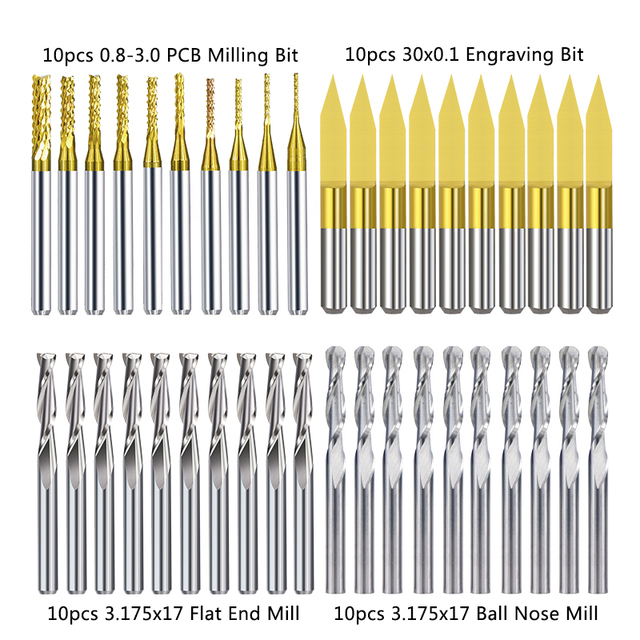 XCAN 1/8'' Shank Milling Cutter CNC Engraving Bit Kit CNC Router Bits Carbide End Mill Woodworking Mining Tools