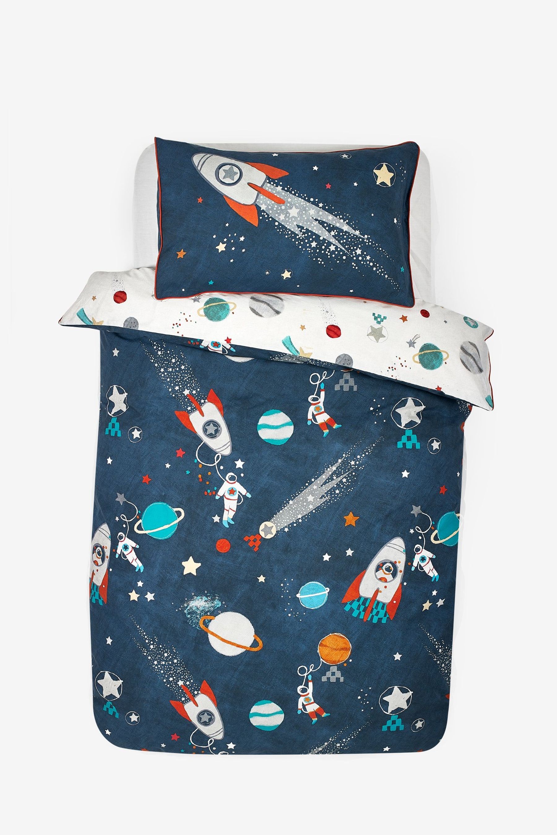 Space Planets And Rockets 100% Organic Cotton Duvet Cover And Pillowcase Set