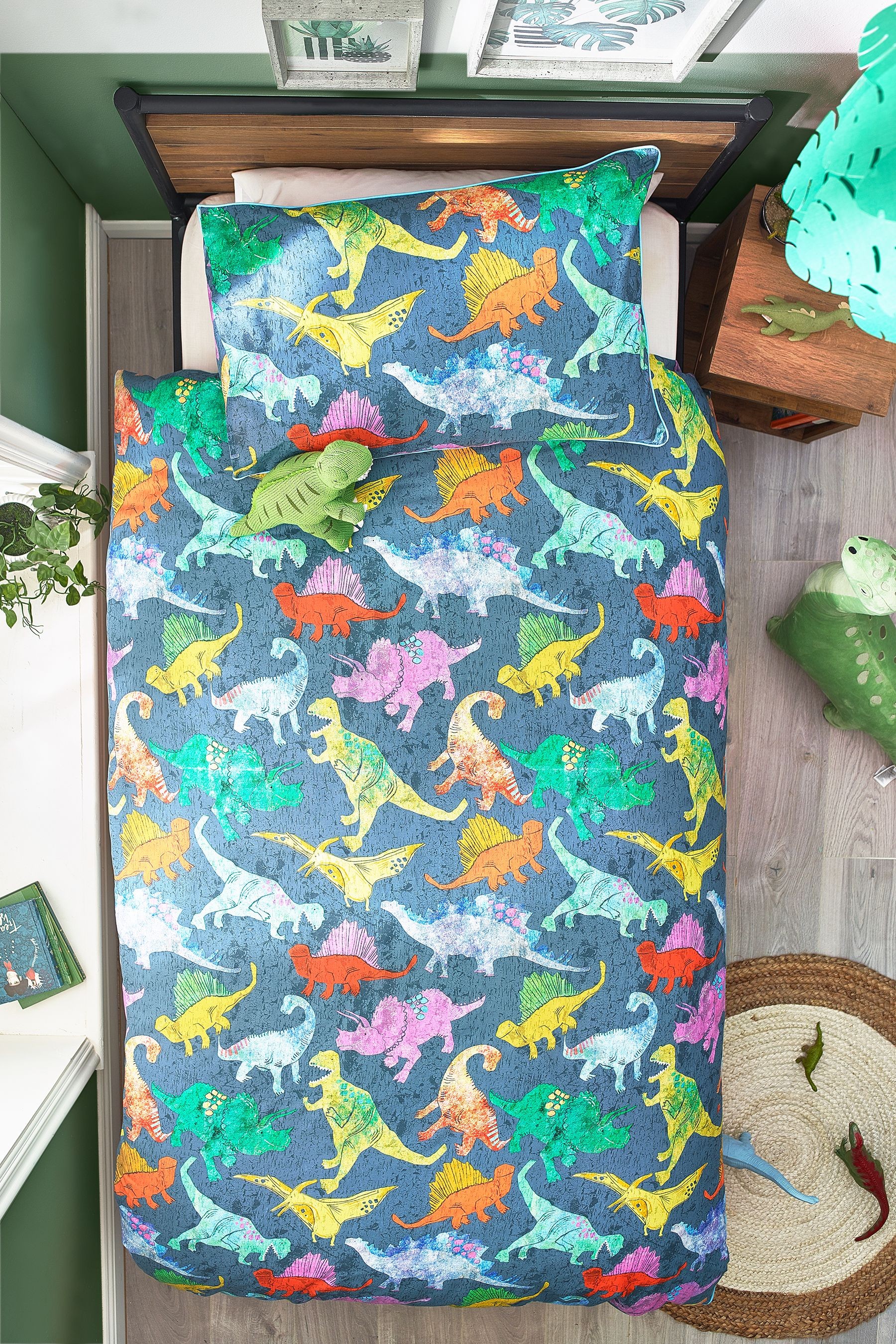 Dinosaur Colour Clash Reversible Duvet Cover and Pillowcase Set