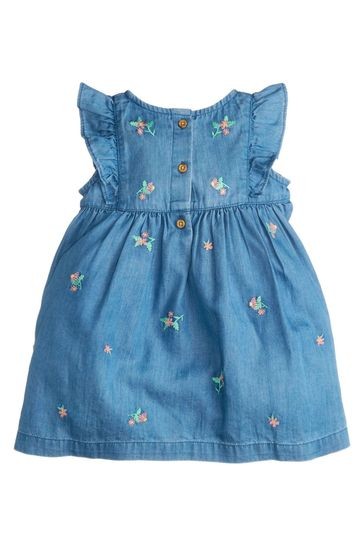 M&Co Newborns Blue Denim Floral Embroidered Dress