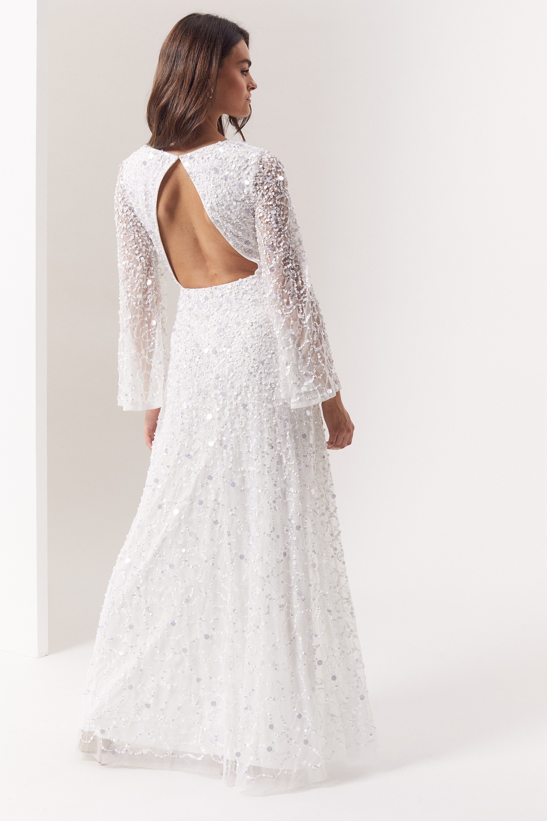 Maya All Over Embellished Cut-Out Back Maxi Wedding Dress