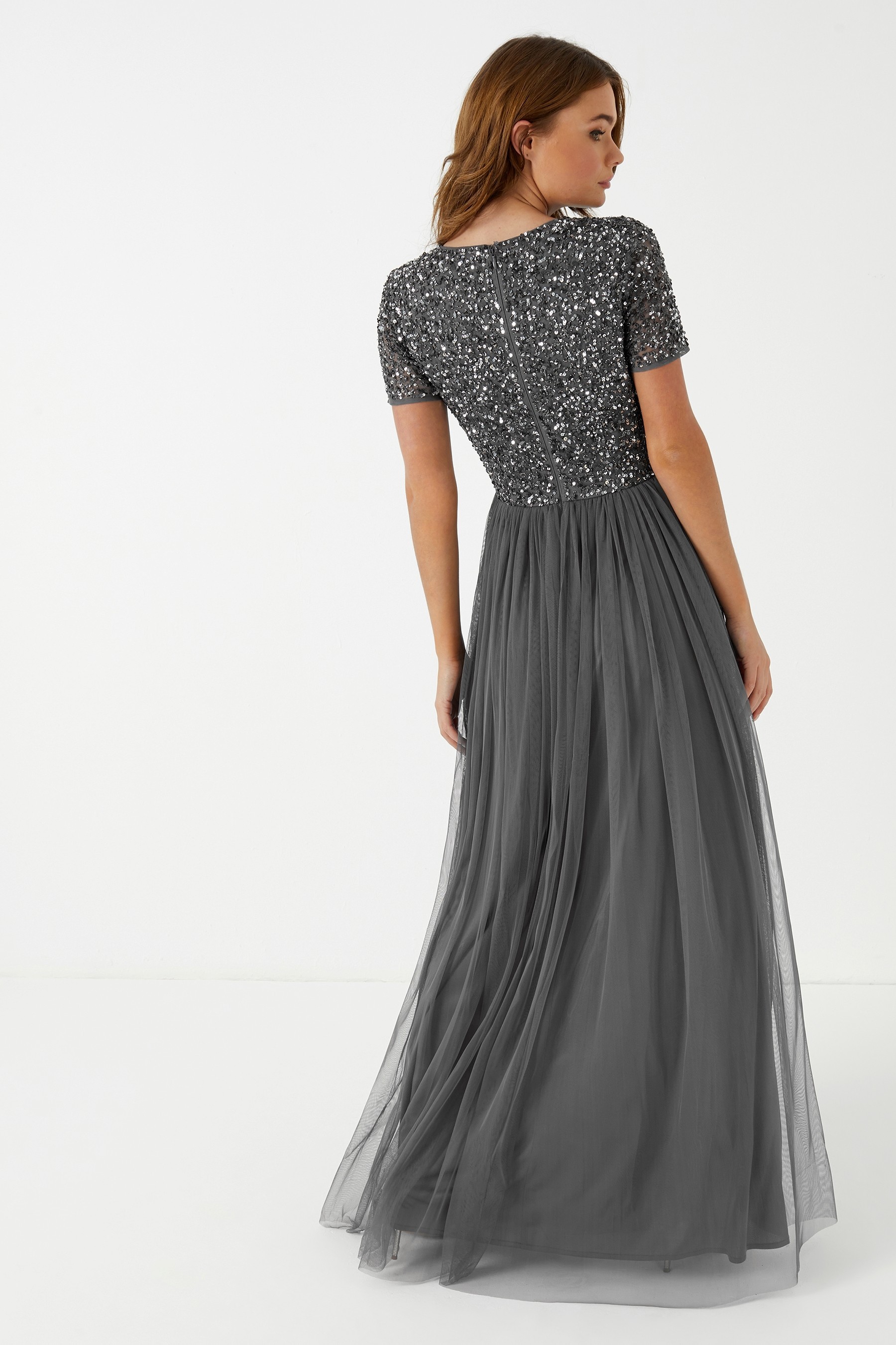 Maya V Neck Short Sleeve Sequin Maxi Dress Regular