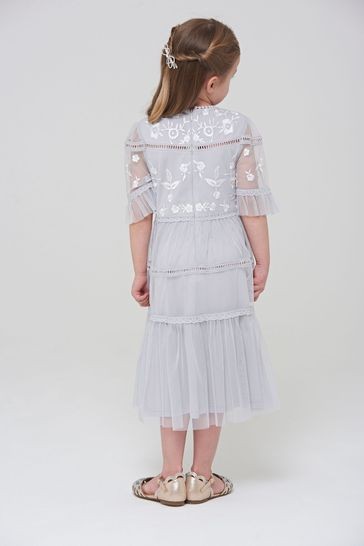 Amelia Rose Grey Embroidered Dress