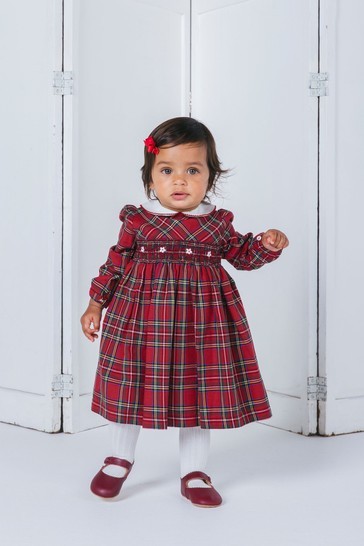 Trotters London Red Charlotte Smocked Dress