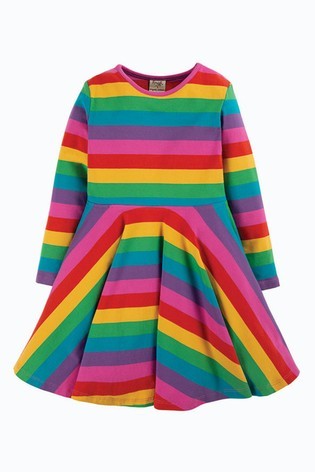 Frugi Pink Organic Cotton Rainbow Full Skirt Skater Dress