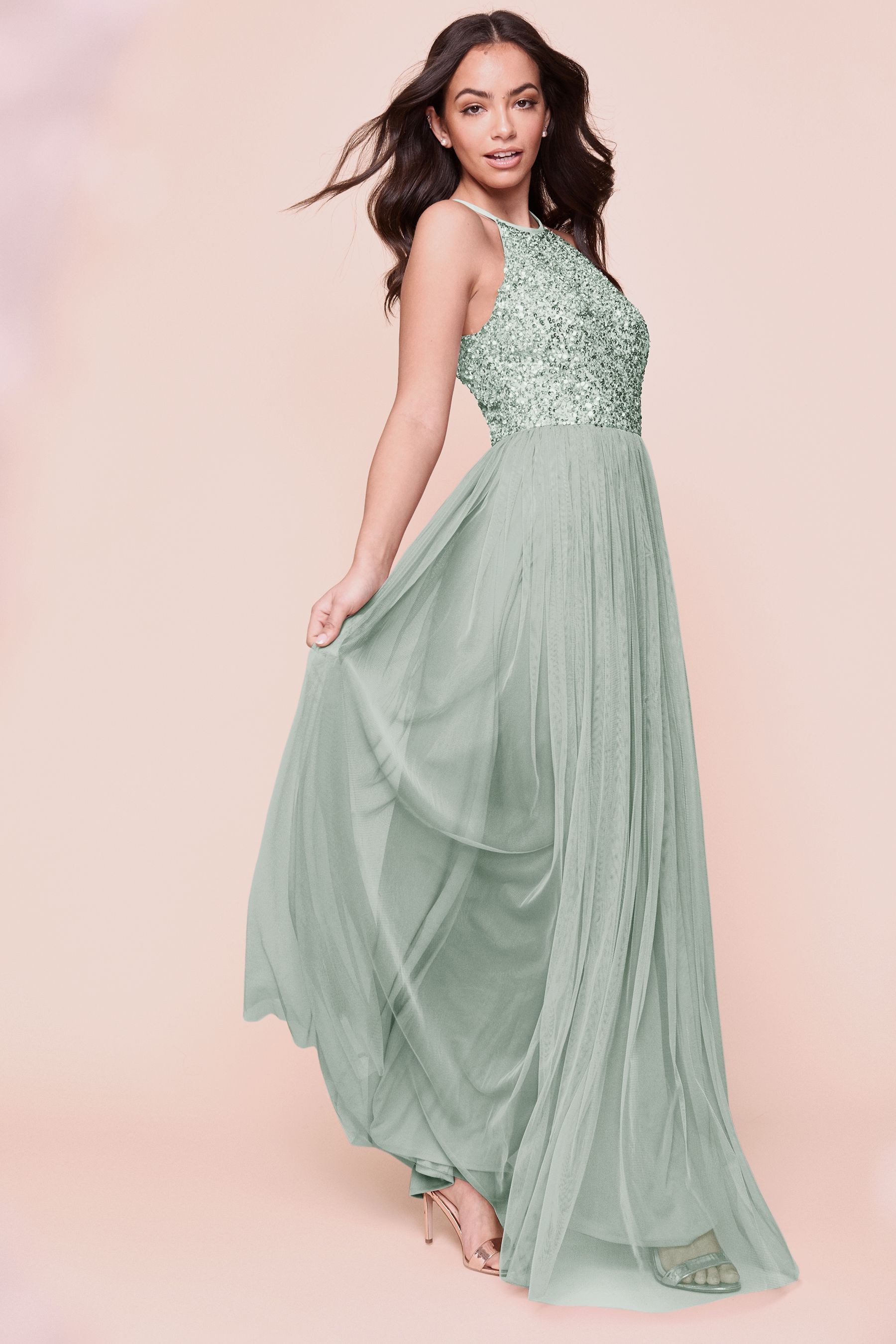 Maya Halterneck Delicate Sequin Maxi Dress Regular