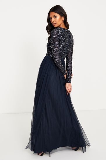 Maya V Neck Long Sleeve Sequin Maxi Dress Regular