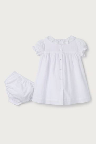 The White Company Girls White Embroidered Frill Collar Dress