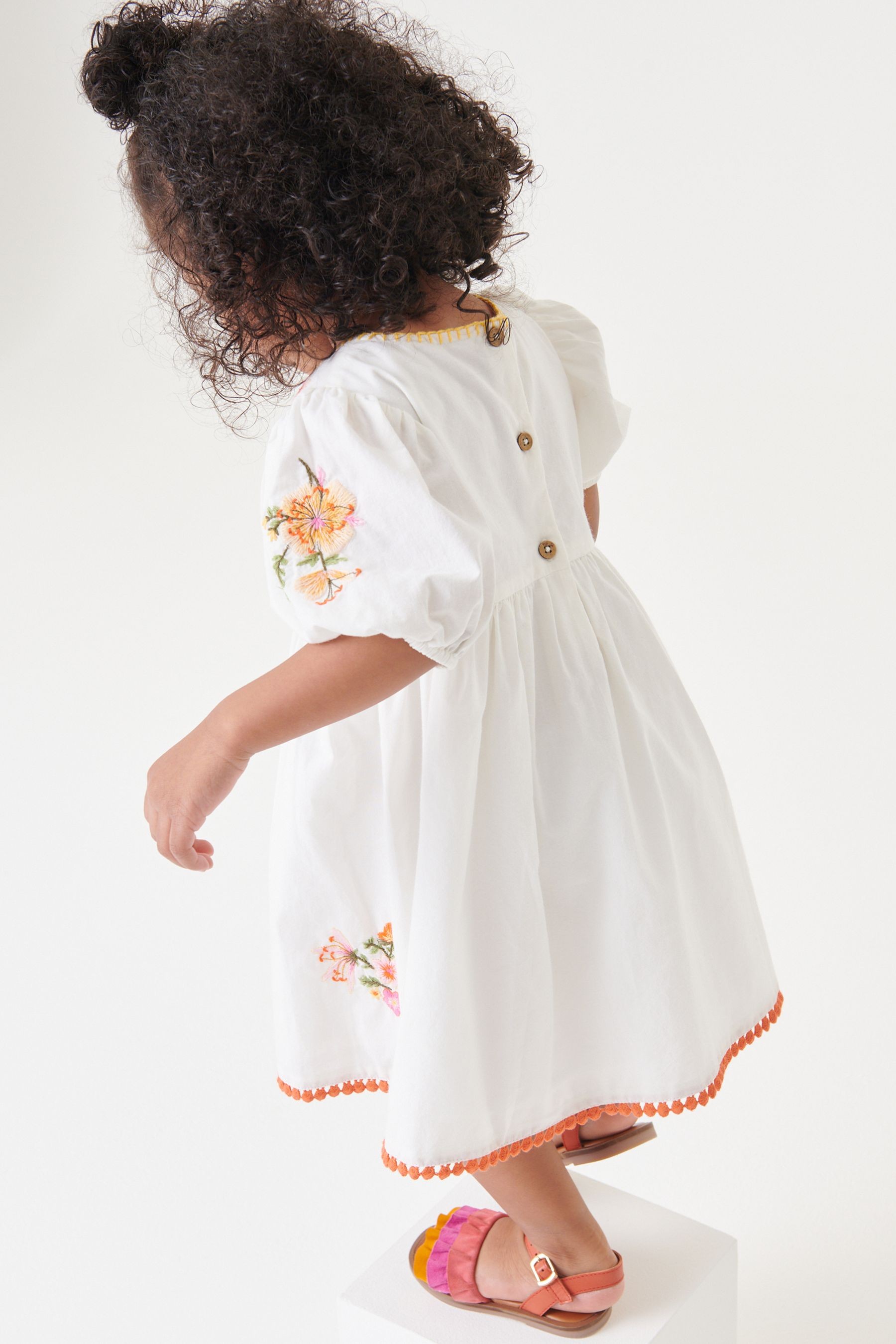 Embroidered Puff Sleeve Dress (3mths-8yrs)