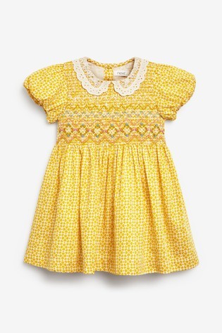 Lace Collar Shirred Cotton Dress (3mths-8yrs)