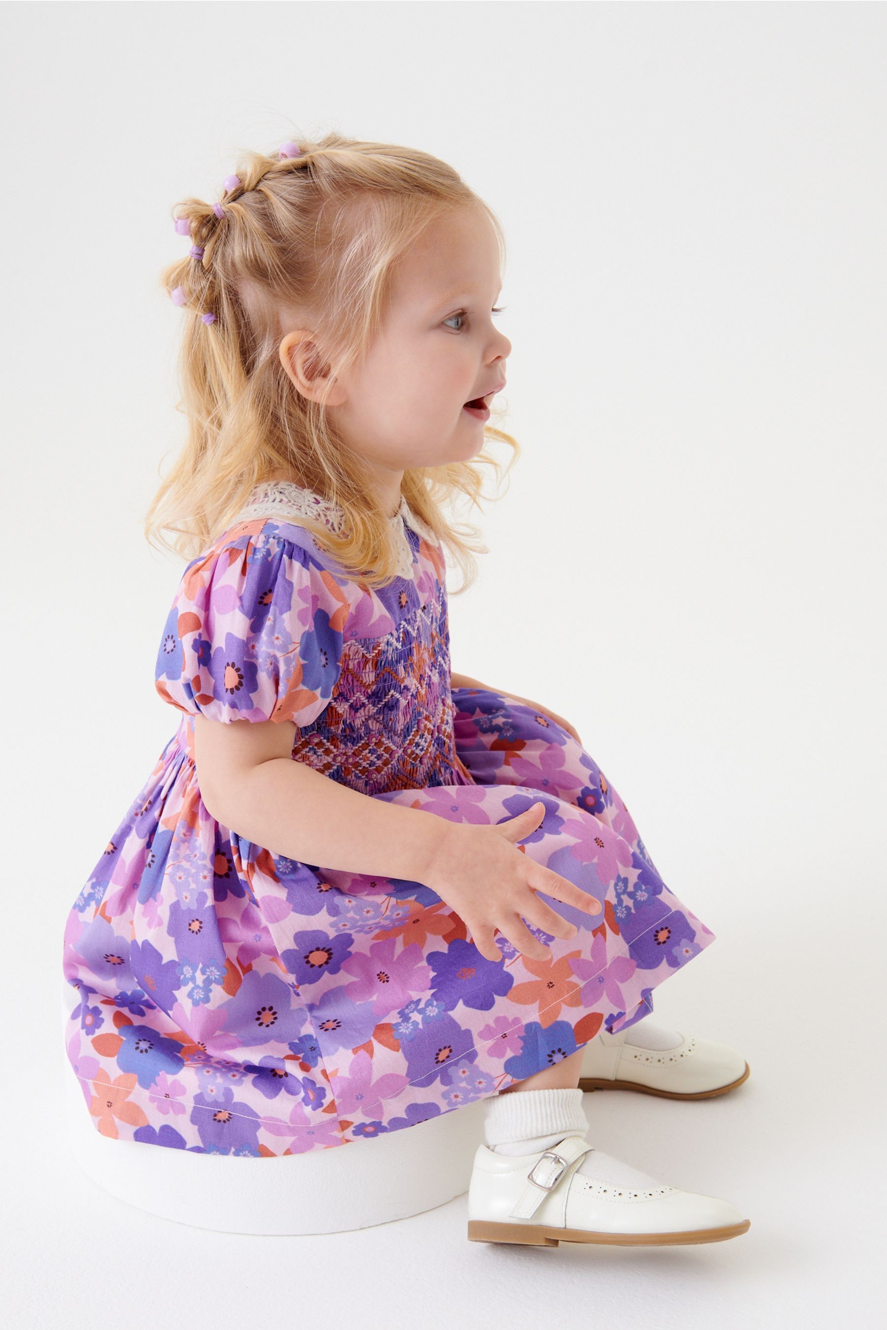 Lace Collar Shirred Cotton Dress (3mths-8yrs)