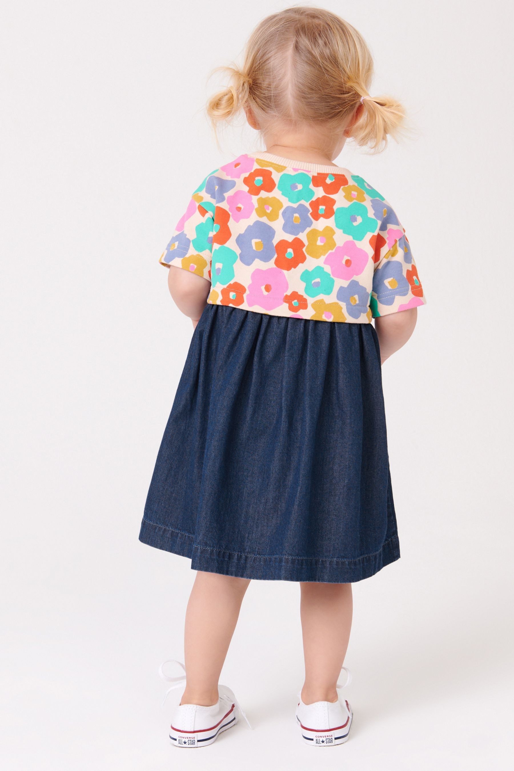 Floral Jersey Denim Mix Dress (3mths-7yrs)