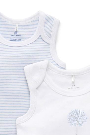 Purebaby Blue Organic Cotton Singlet Bodysuits 2 Pack