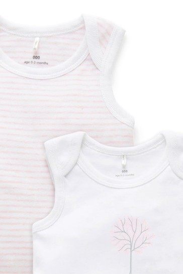 Purebaby Pink Organic Cotton Singlet Bodysuits 2 Pack