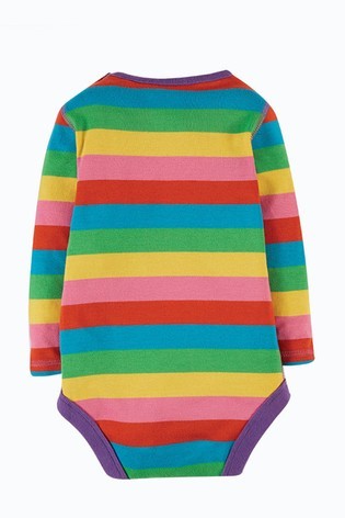 Frugi Pink Rainbow Stripe Organic Cotton Long Sleeve Bodysuit