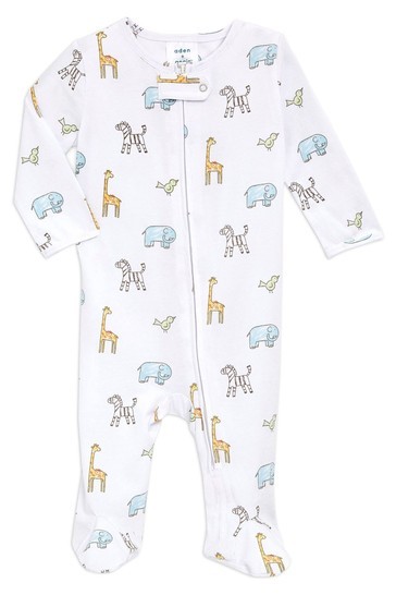 aden + anais White Comfort Knit Jungle Jammin' Footie Bodysuit