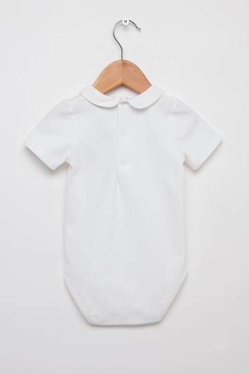 Trotters London White Milo Piped Body Short Sleeve Dungarees