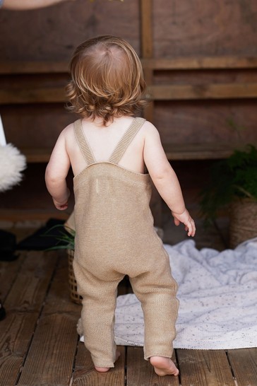 The Little Tailor Caramel Knitted Baby Dungarees