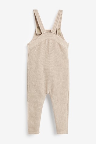 The Little Tailor Cream Fawn Ecru Knitted Dungarees