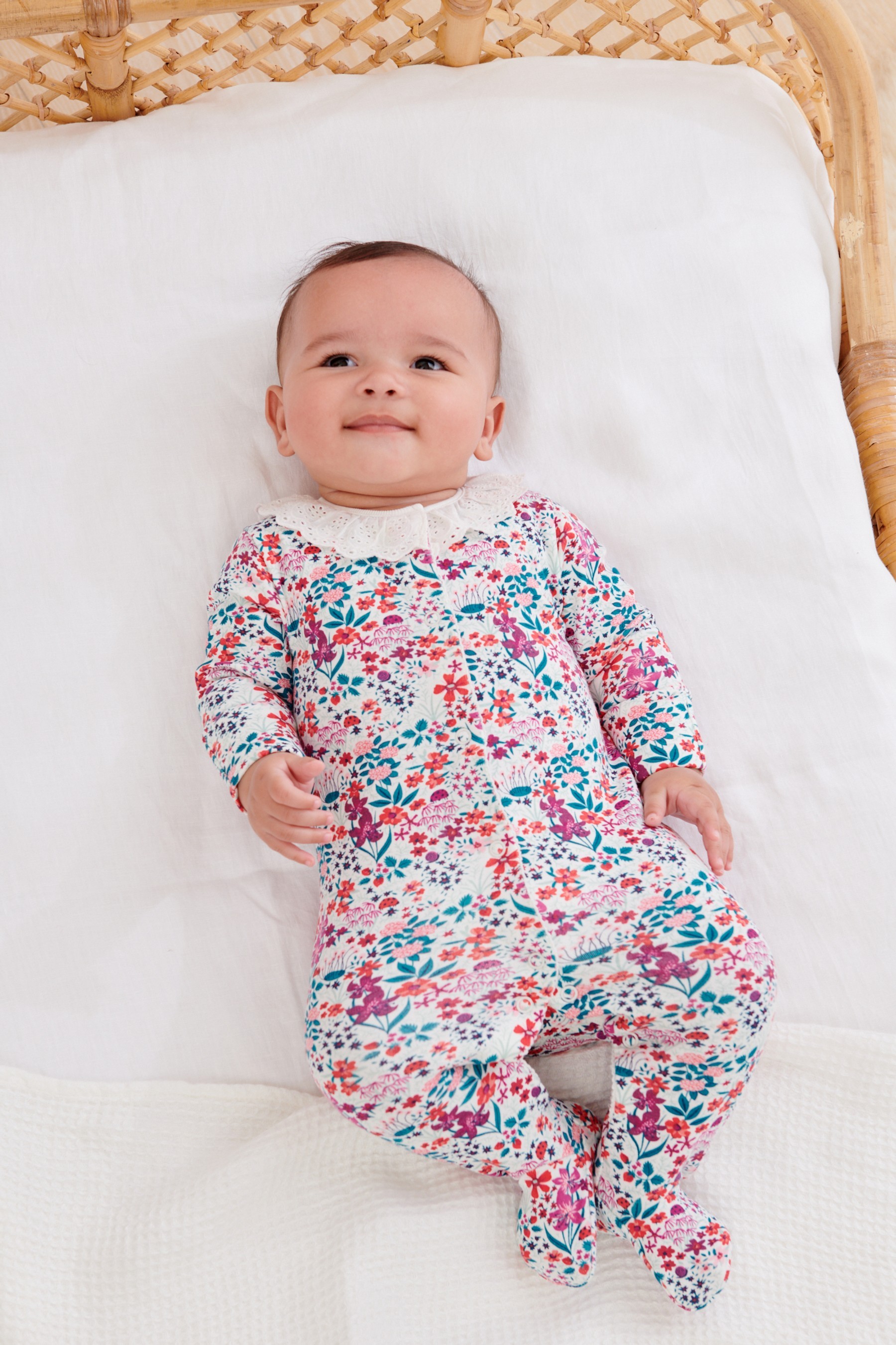 3 Pack Embroidered Detail Baby Sleepsuits (0-3yrs)