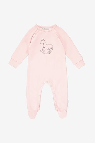 The Little Tailor Pink Chest Print Rocking Horse Sleepsuit