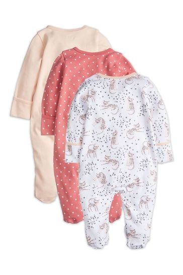 M&Co Pink Leopard Sleepsuits Three Pack