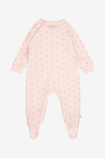 The Little Tailor Pink Jersey Print Rocking Horse Sleepsuit