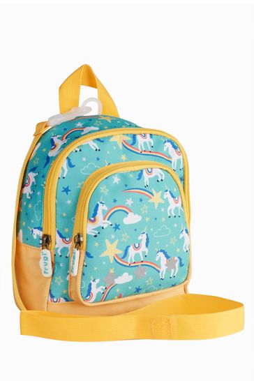 Frugi Aqua Blue Recycled Backpack with Reins Unicorn