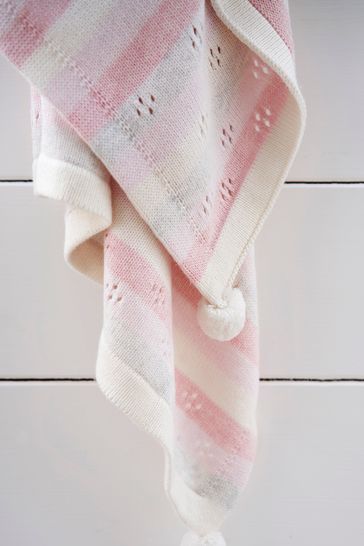 The White Company Pink Striped Cotton Cashmere Blanket