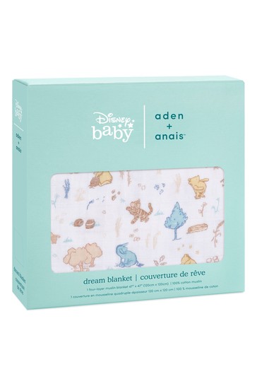 Aden + anais Baby Cotton Muslin Dream Disney بطانية بيضاء ويني إن ذا وودز