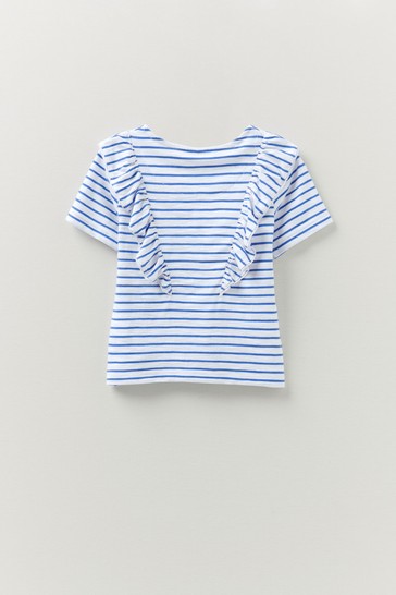 Crew Clothing Company Blue Short Sleeve Frill Crew Life Stripe T-Shirt