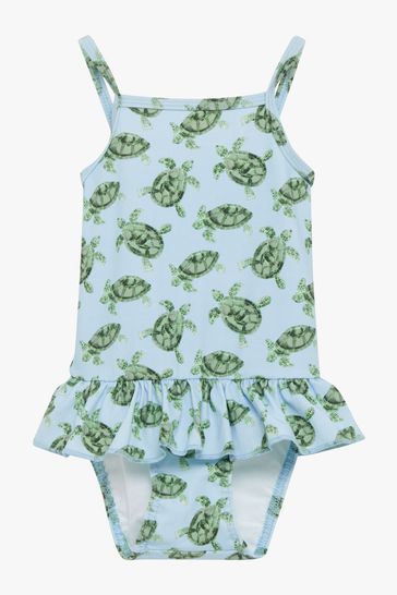 Trotters London Girls Blue Little Turtle Peplum Swimsuit