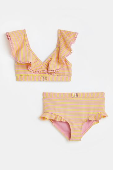 River Island Pink Light Og Textured Stripe Bikini