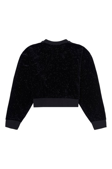 Juicy Couture Oversize Black Glitter Velour Crew Sweat Top