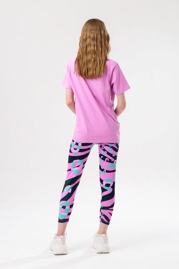 Hype. Girls Purple Groovy Zebra Script T-Shirt, Leggings and Scrunchie Set