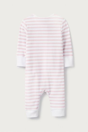 The White Company Pink Stripe Zip Sleepsuit