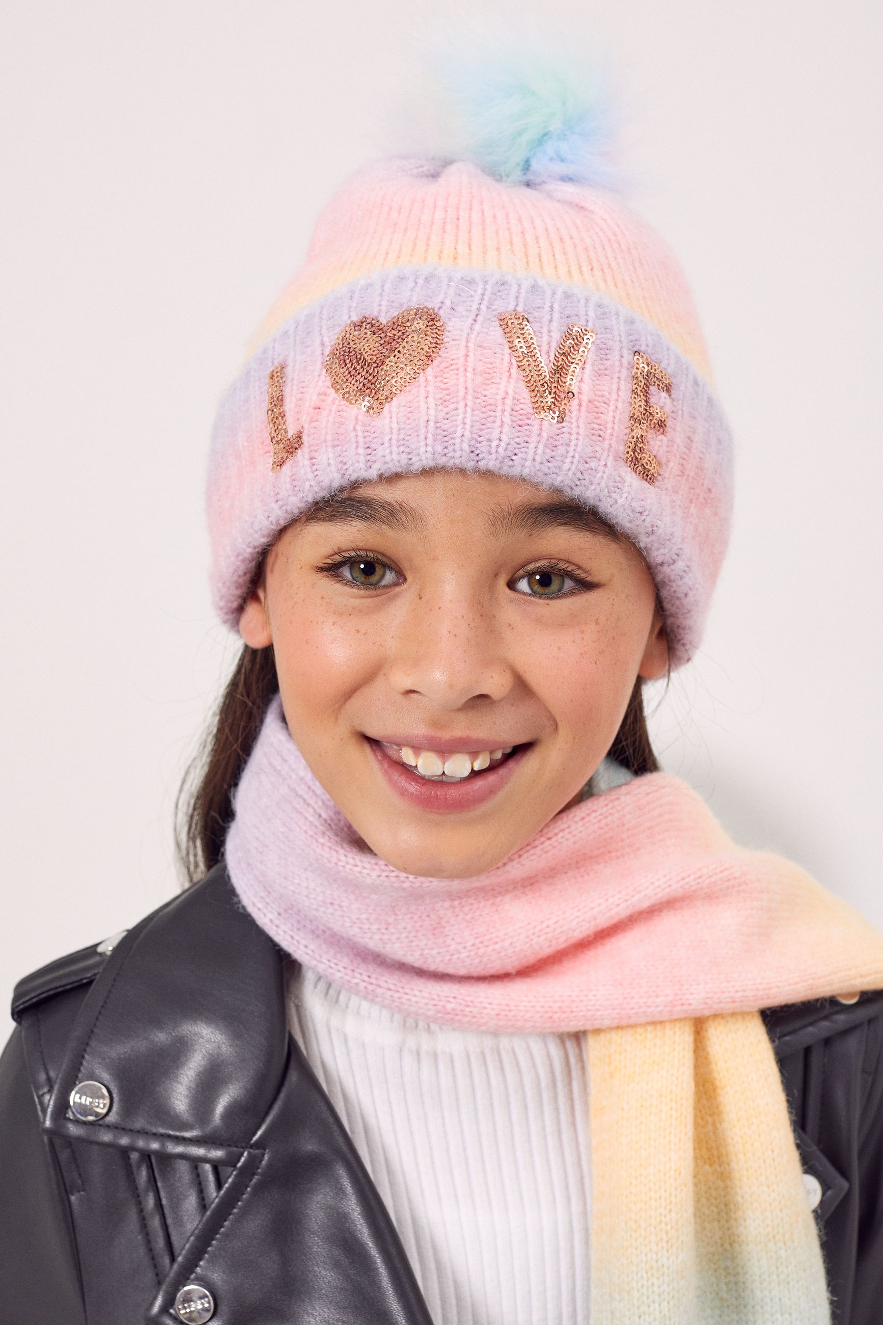 Lipsy Super Soft 2 Pack Rainbow Set Hat and Scarf